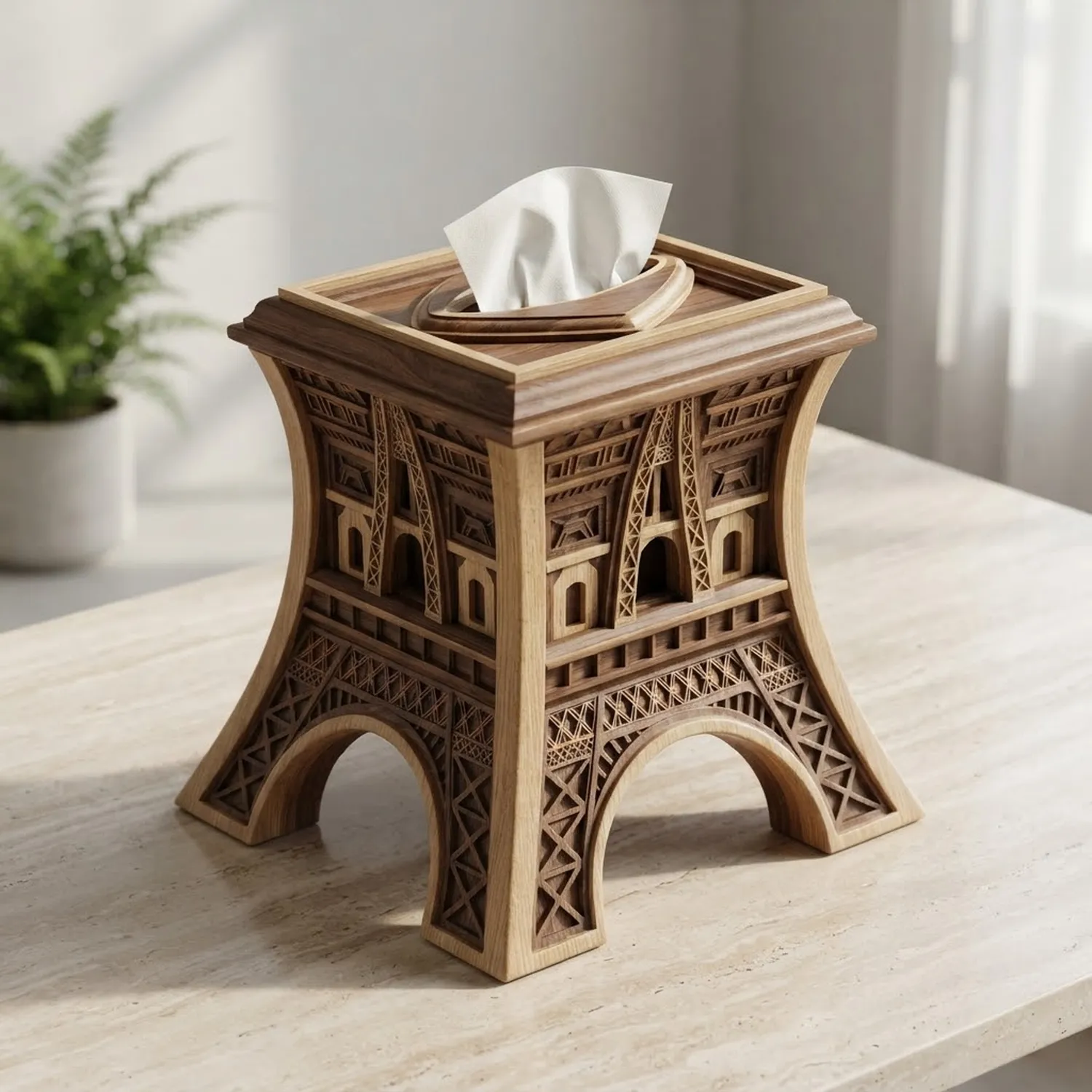 Wooden Tissue Box Eiffel Tower Home Decor