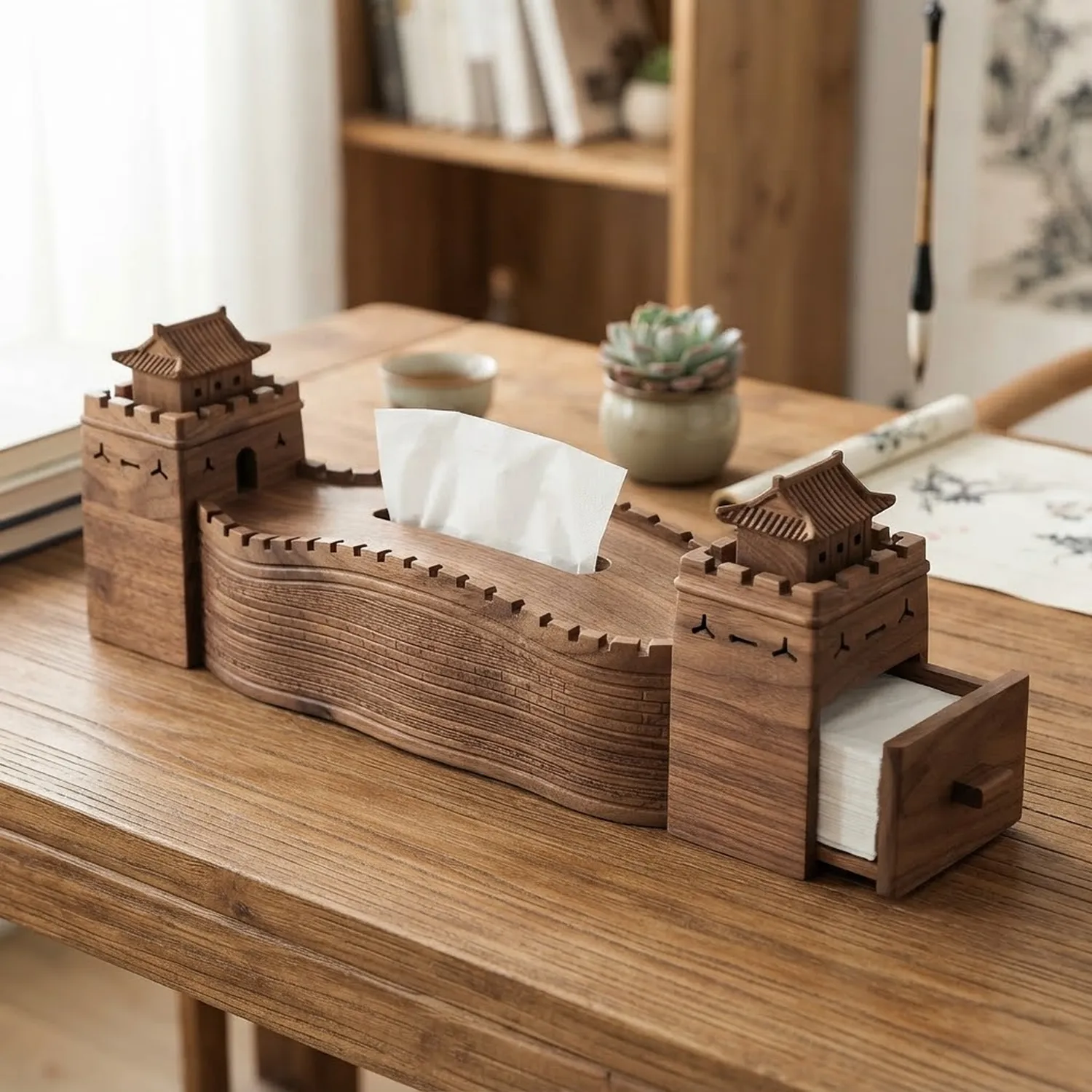 Wooden Tissue Box Great Wall of China Home Decor