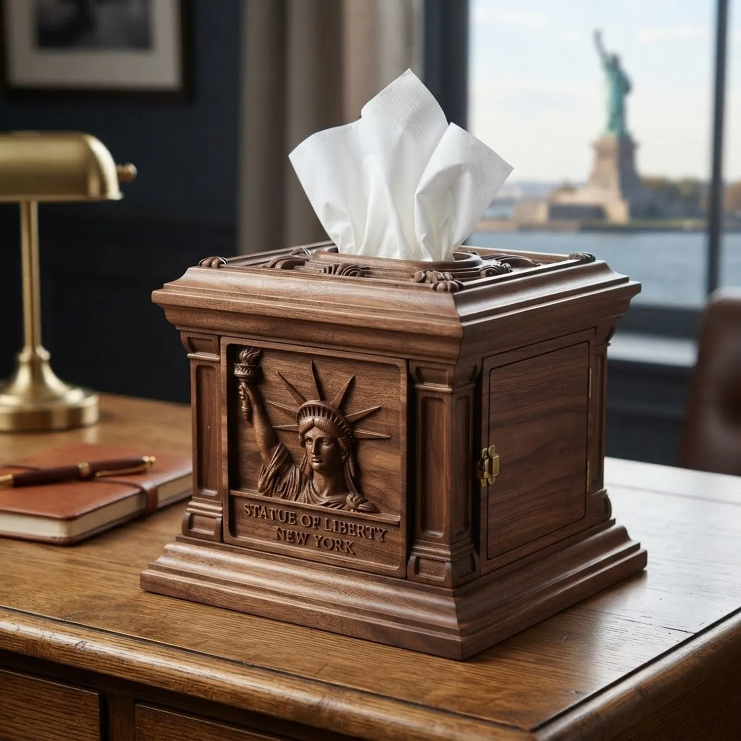 Wooden Tissue Box Statue of Liberty Home Decor