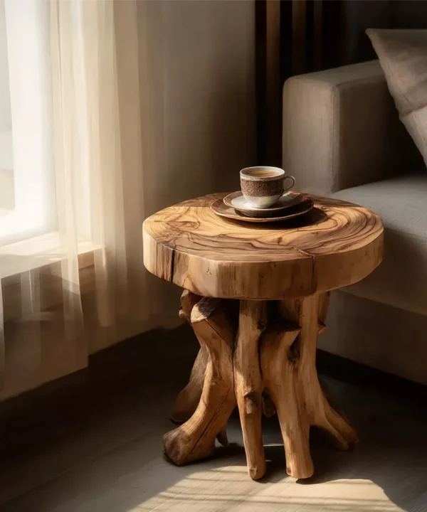 Two-Tier Timber Occasional Table with Trunk-Style Base