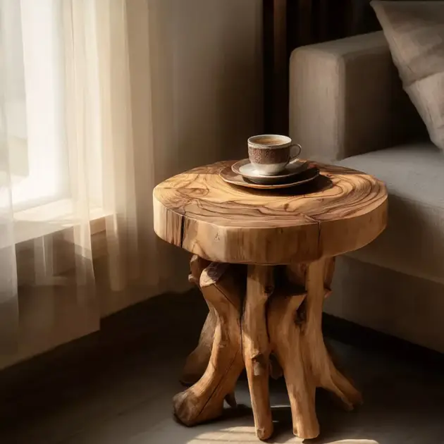 Occasional Timber Table With Trunk Style Base And Two Levels