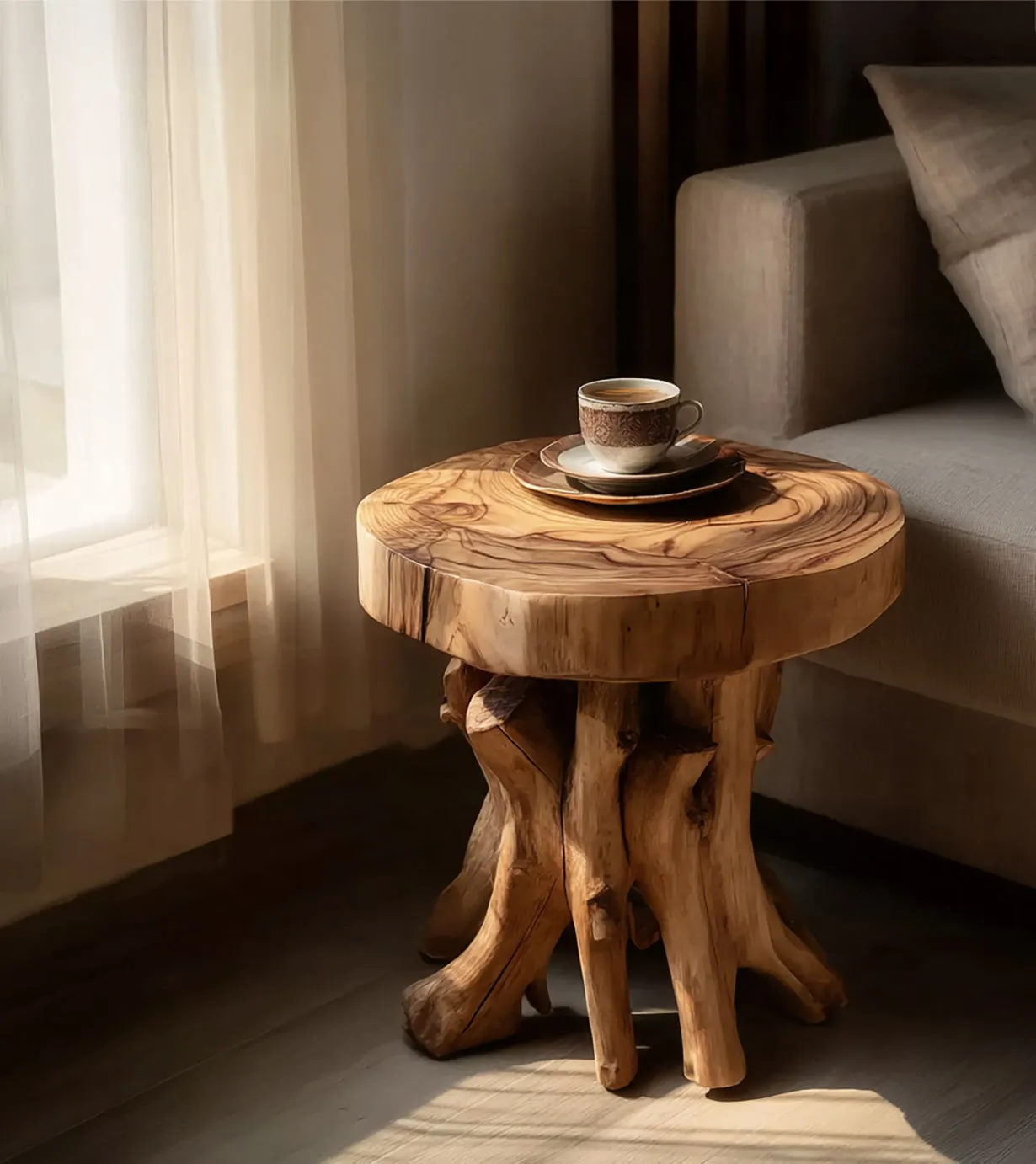 Occasional Timber Table With Trunk Style Base And Two Levels