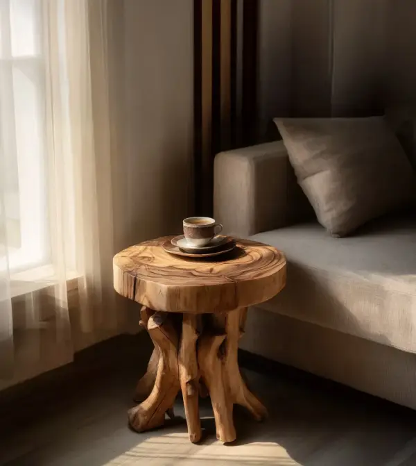 Occasional Timber Table With Trunk Style Base And Two Levels - Image 3