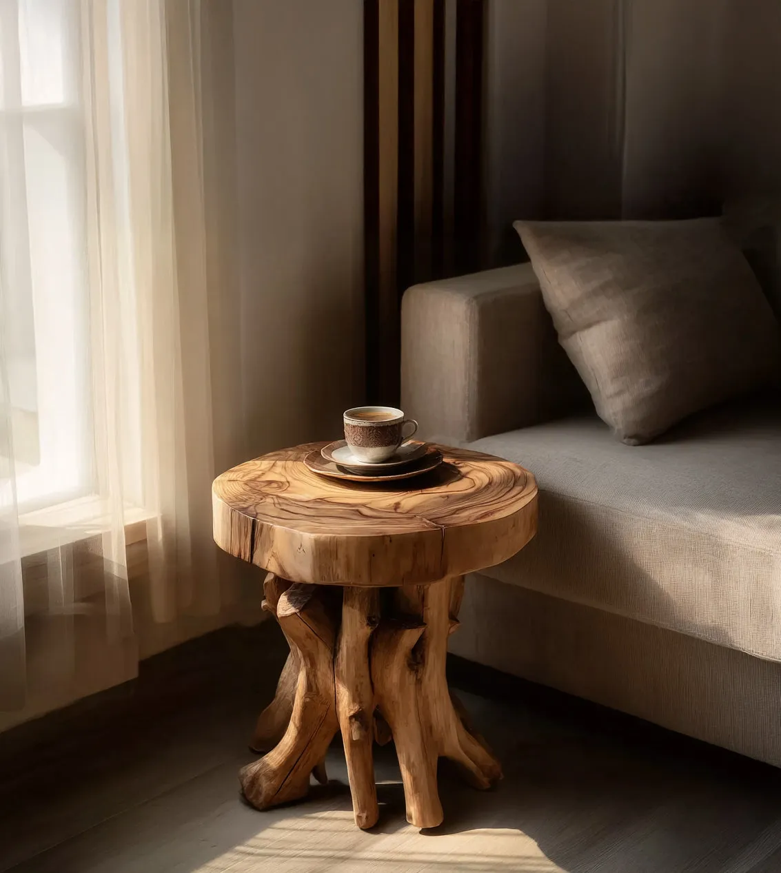 Occasional Timber Table With Trunk Style Base And Two Levels - Image 3