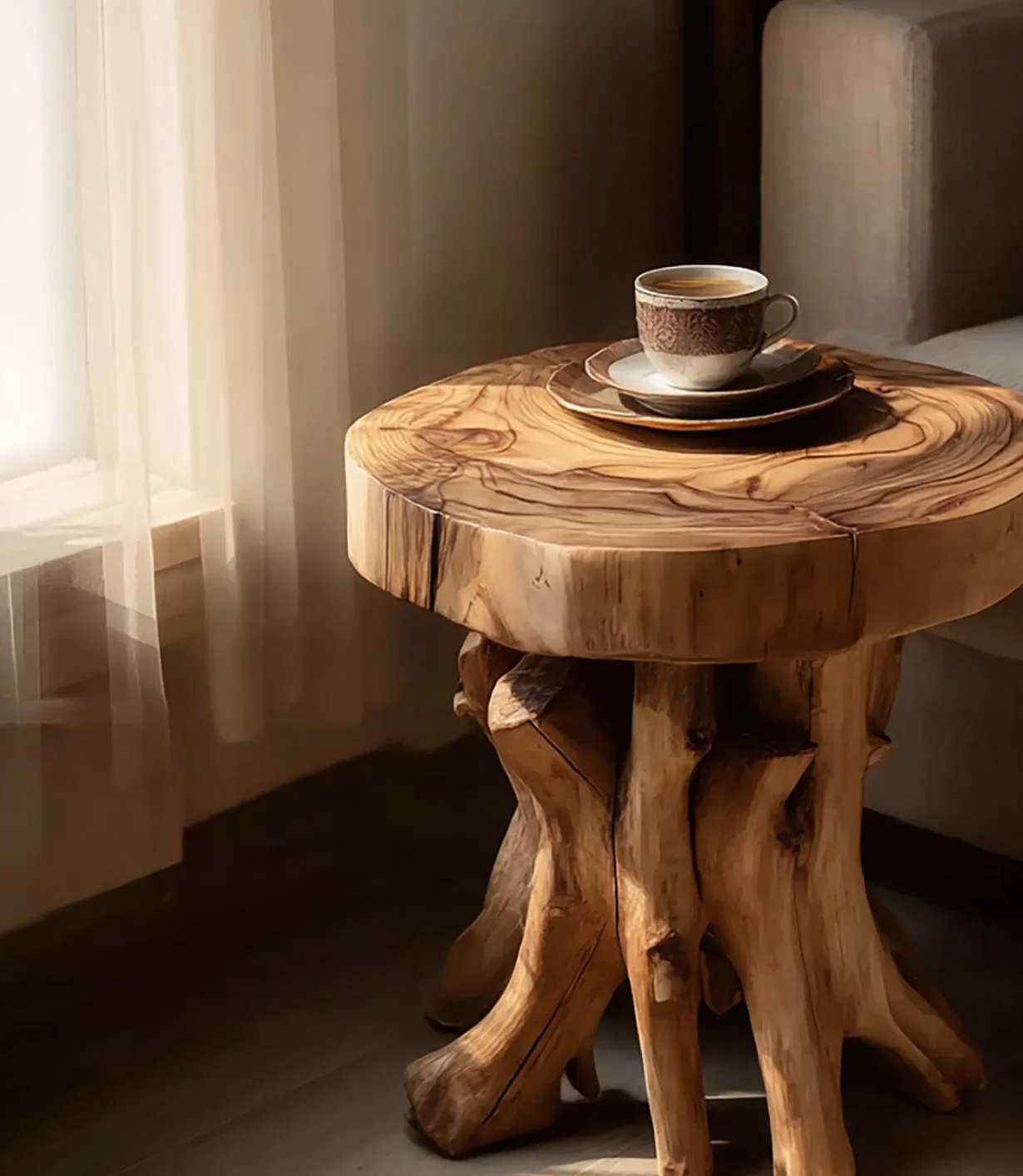 Occasional Timber Table With Trunk Style Base And Two Levels - Image 4