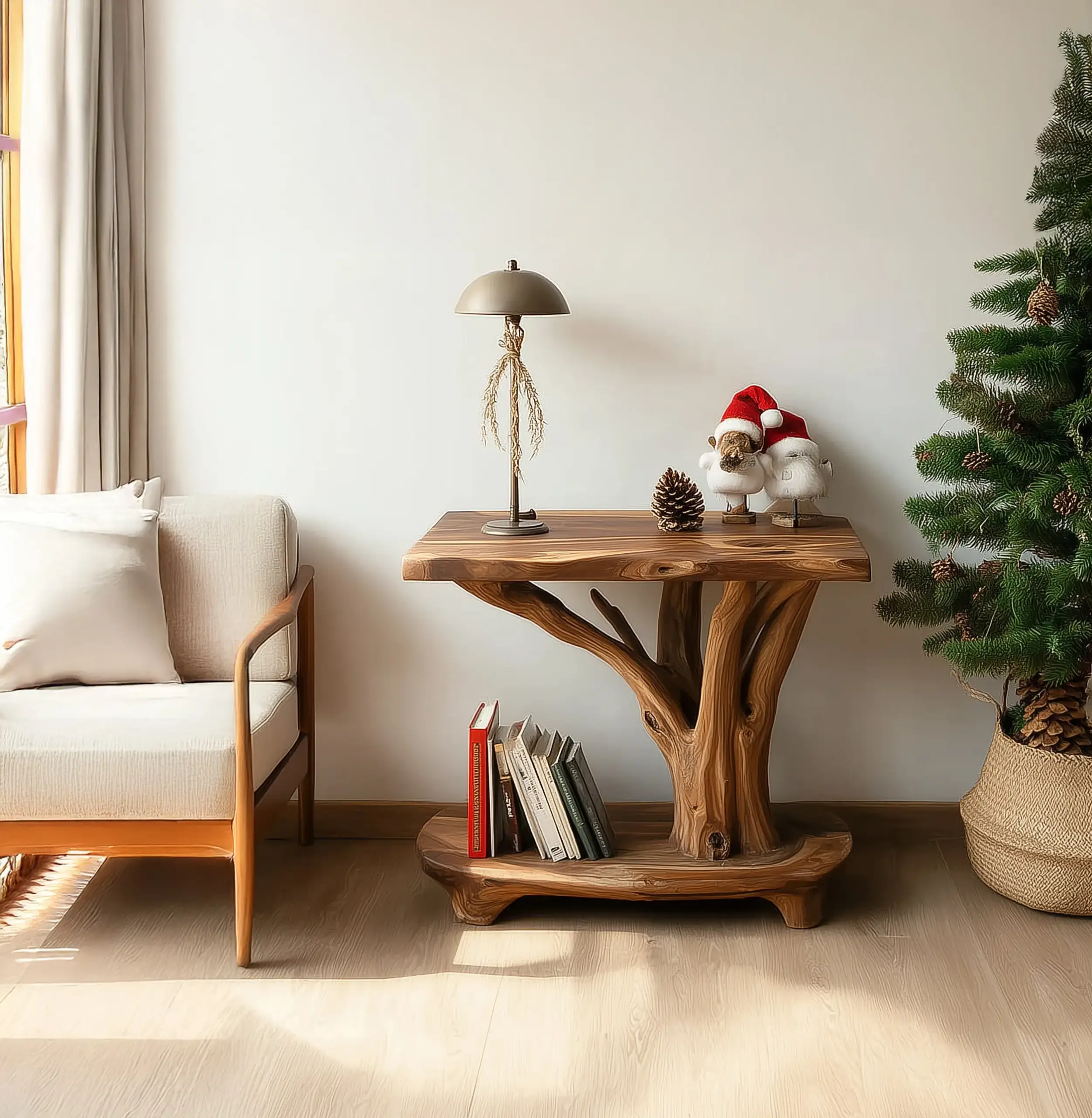 Occasional Timber Table With Branch Motif And Storage Shelf - Image 2