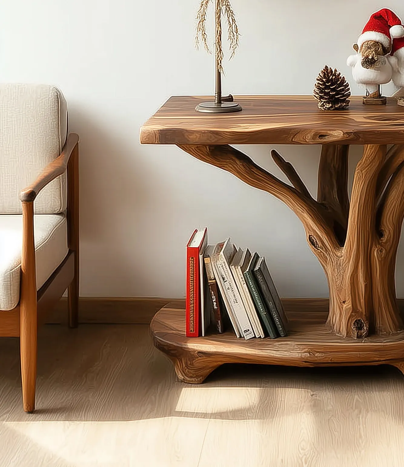 Occasional Timber Table With Branch Motif And Storage Shelf - Image 3