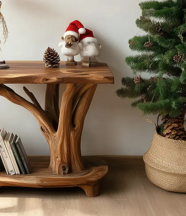Occasional Timber Table With Branch Motif And Storage Shelf - Image 4