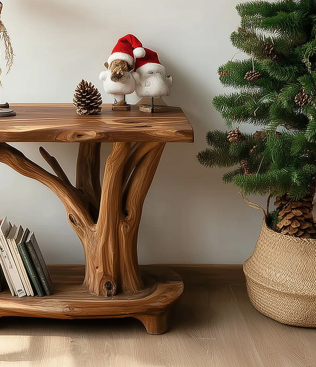Occasional Timber Table With Branch Motif And Storage Shelf - Image 4