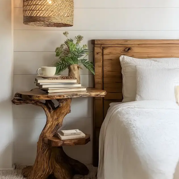 Circle Top Accent Table In Natural Timber For Lounge Or Bedroom