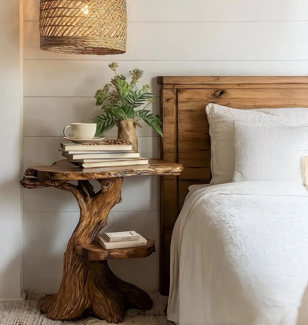 Circle Top Accent Table In Natural Timber For Lounge Or Bedroom