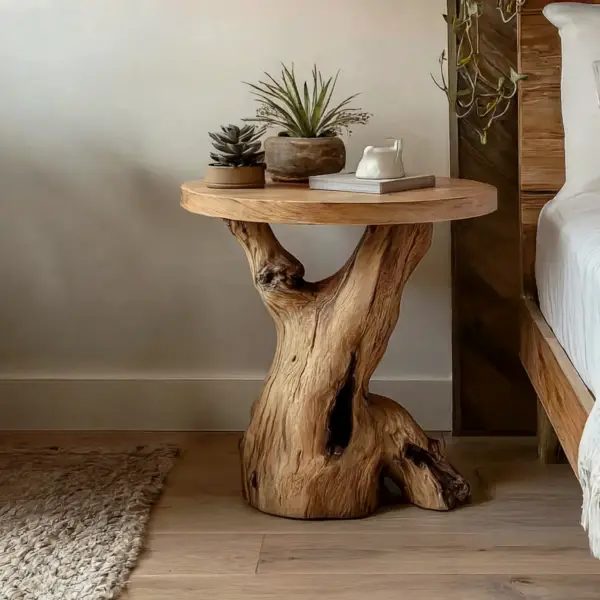Circle Top Accent Table In Natural Timber For Lounge Or Bedroom - Image 3