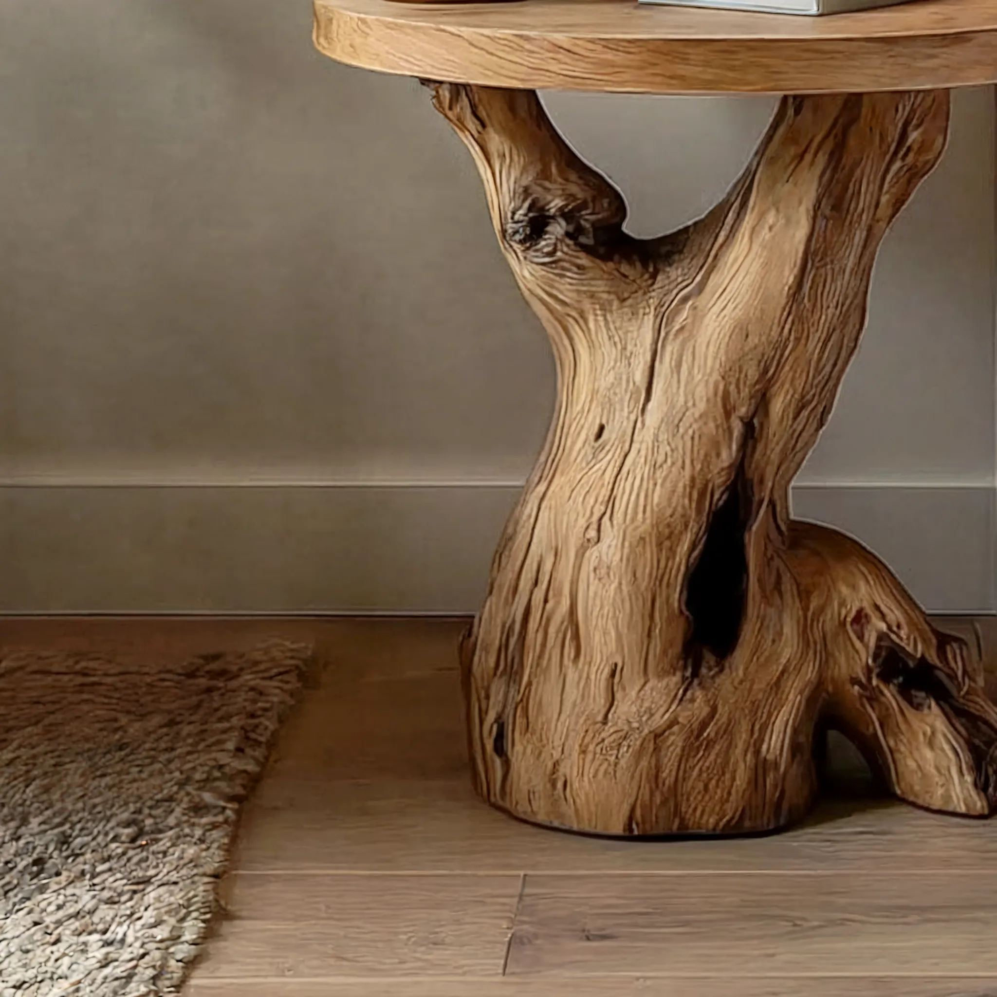 Circle Top Accent Table In Natural Timber For Lounge Or Bedroom - Image 4