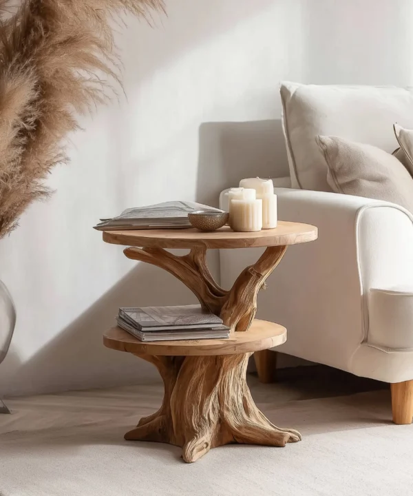 Organic-Rim Natural Timber Accent Table for Sitting Room or Bedroom