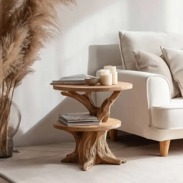Organic Rim Accent Table In Natural Timber For Sitting Room Or Bedroom