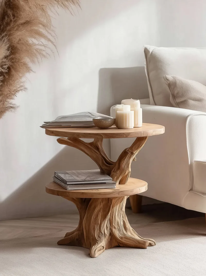 Organic Rim Accent Table In Natural Timber For Sitting Room Or Bedroom