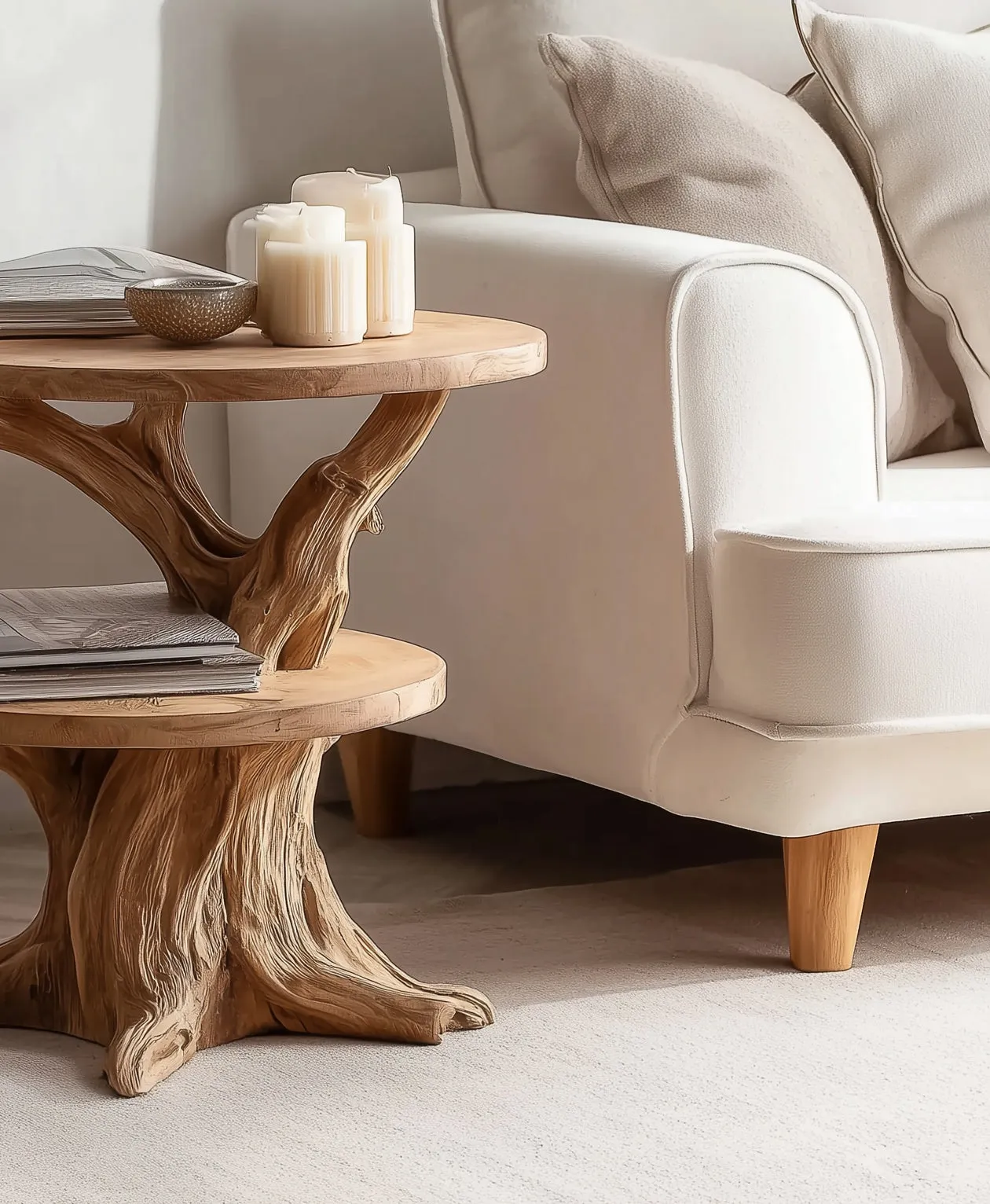 Organic Rim Accent Table In Natural Timber For Sitting Room Or Bedroom - Image 3
