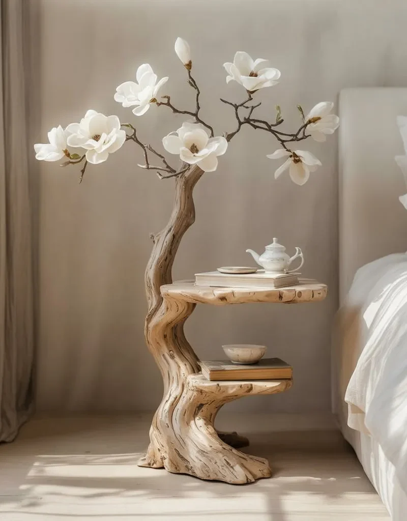 Country Style Circle Accent Table In Natural Timber