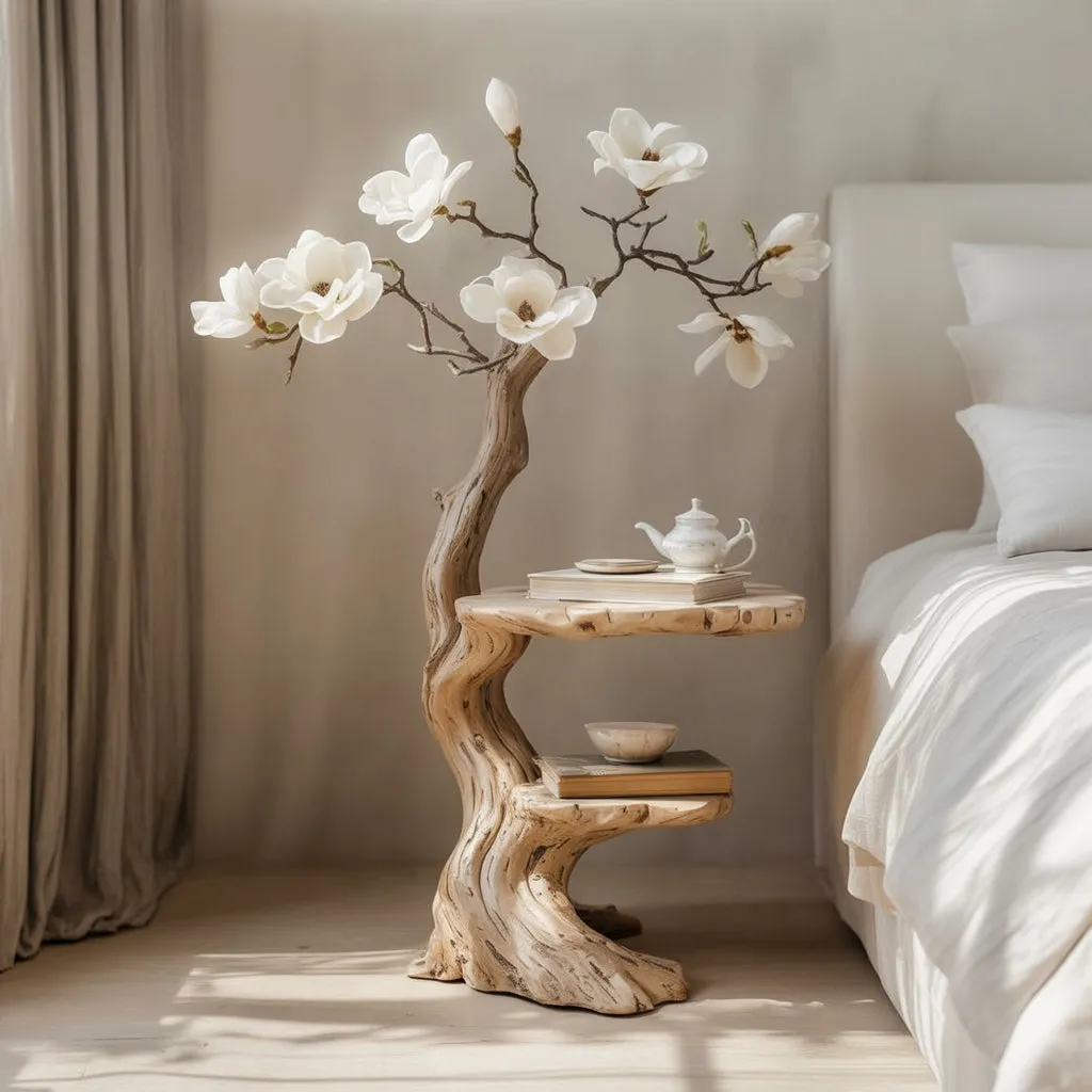 Country Style Circle Accent Table In Natural Timber