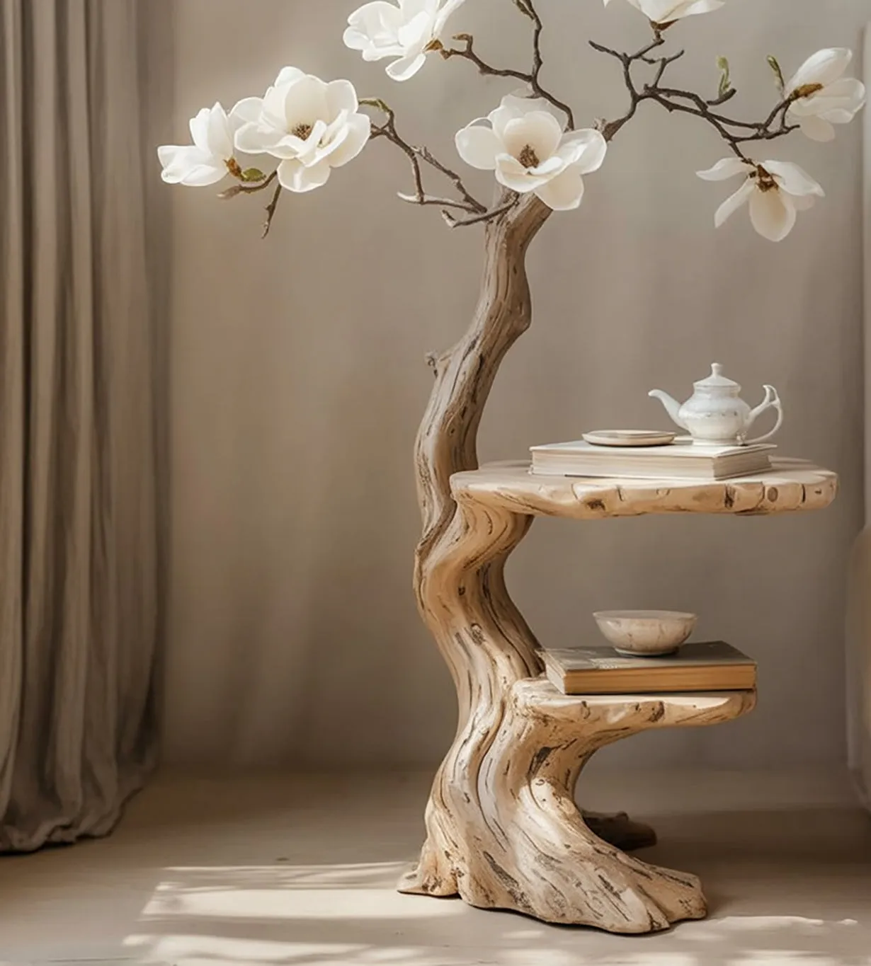 Country Style Circle Accent Table In Natural Timber - Image 3