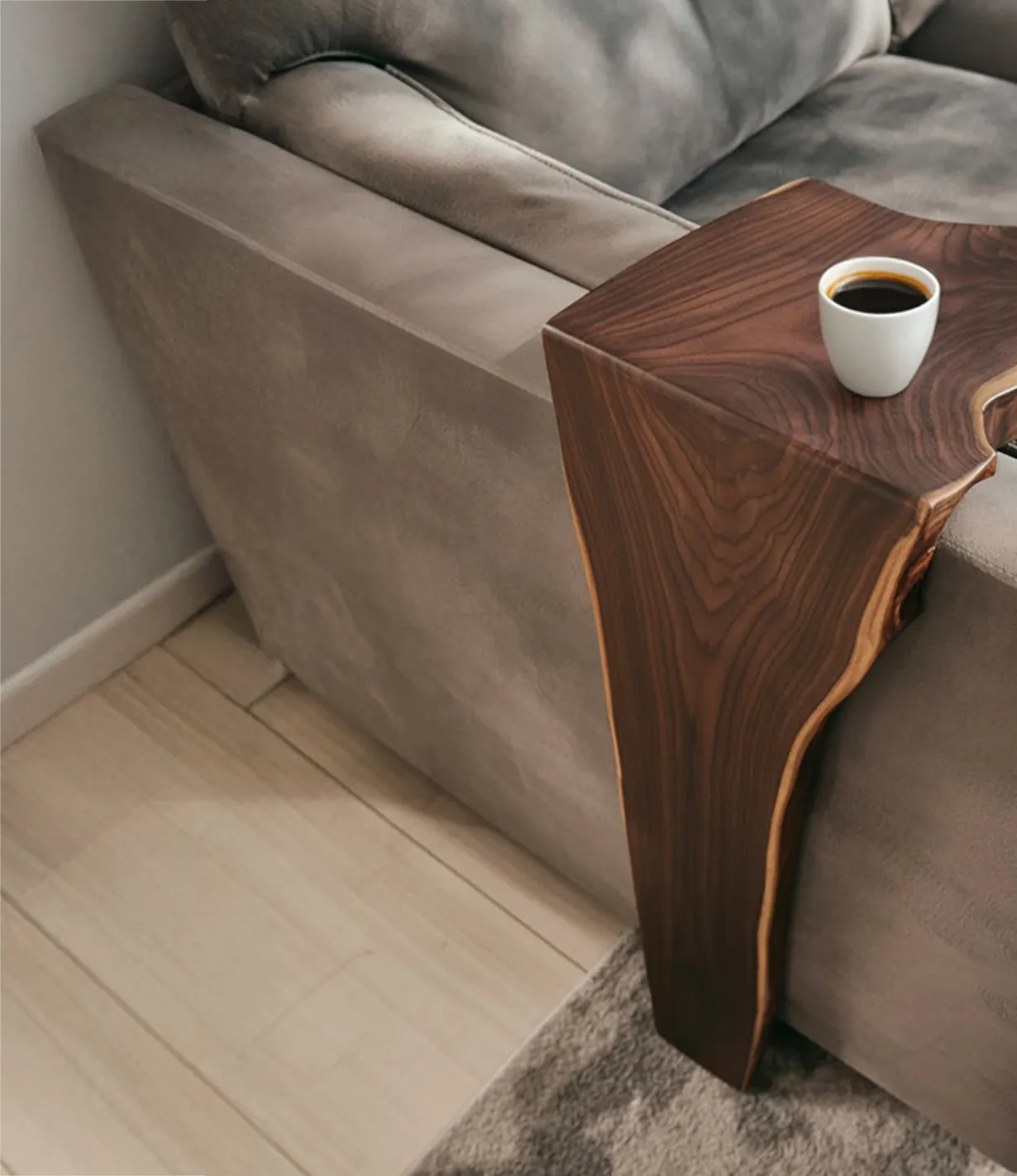 Timber Sofa Arm Organizer With Flat Rest And Pocket Storage - Image 2