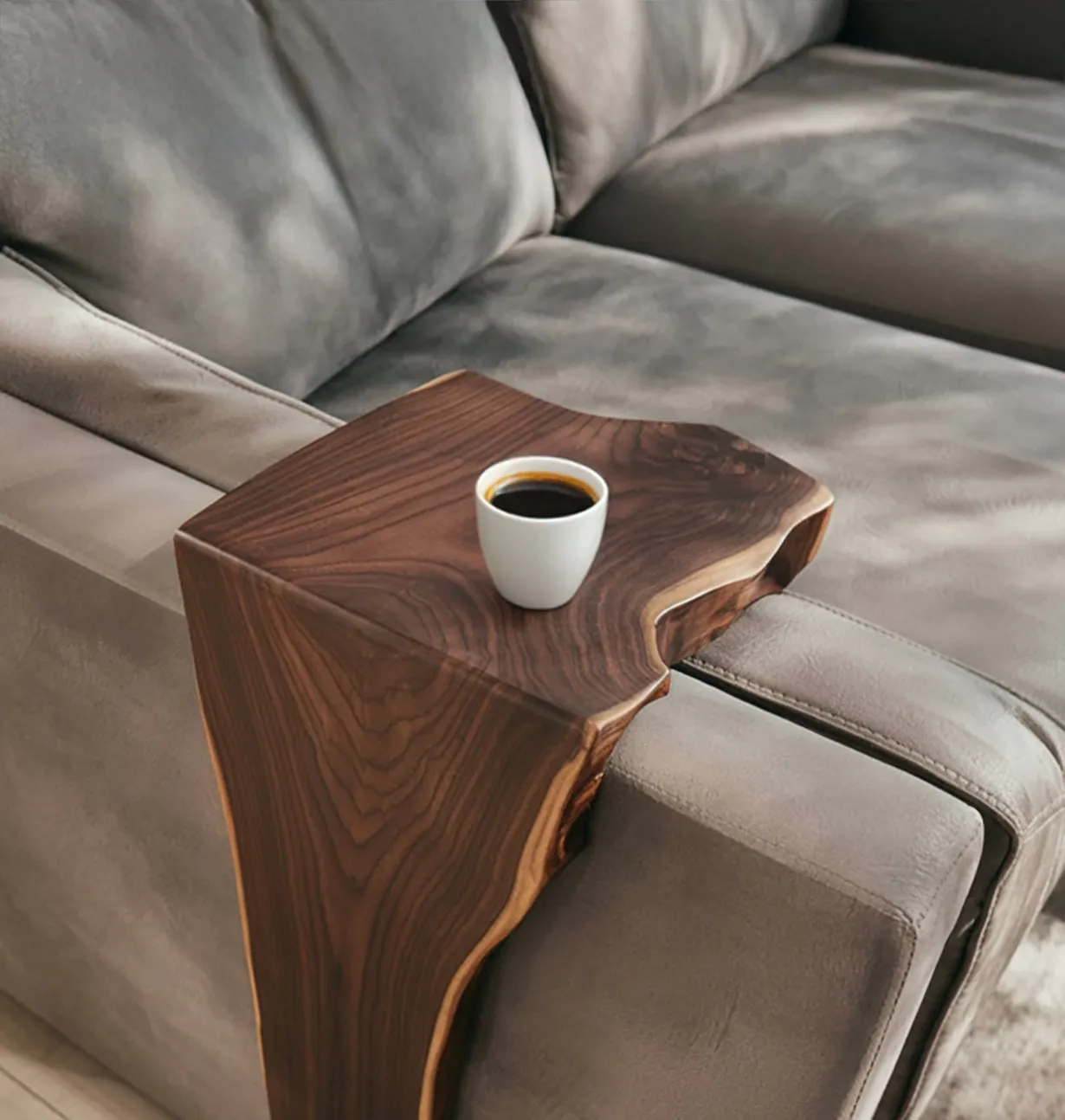 Timber Sofa Arm Organizer With Flat Rest And Pocket Storage - Image 4