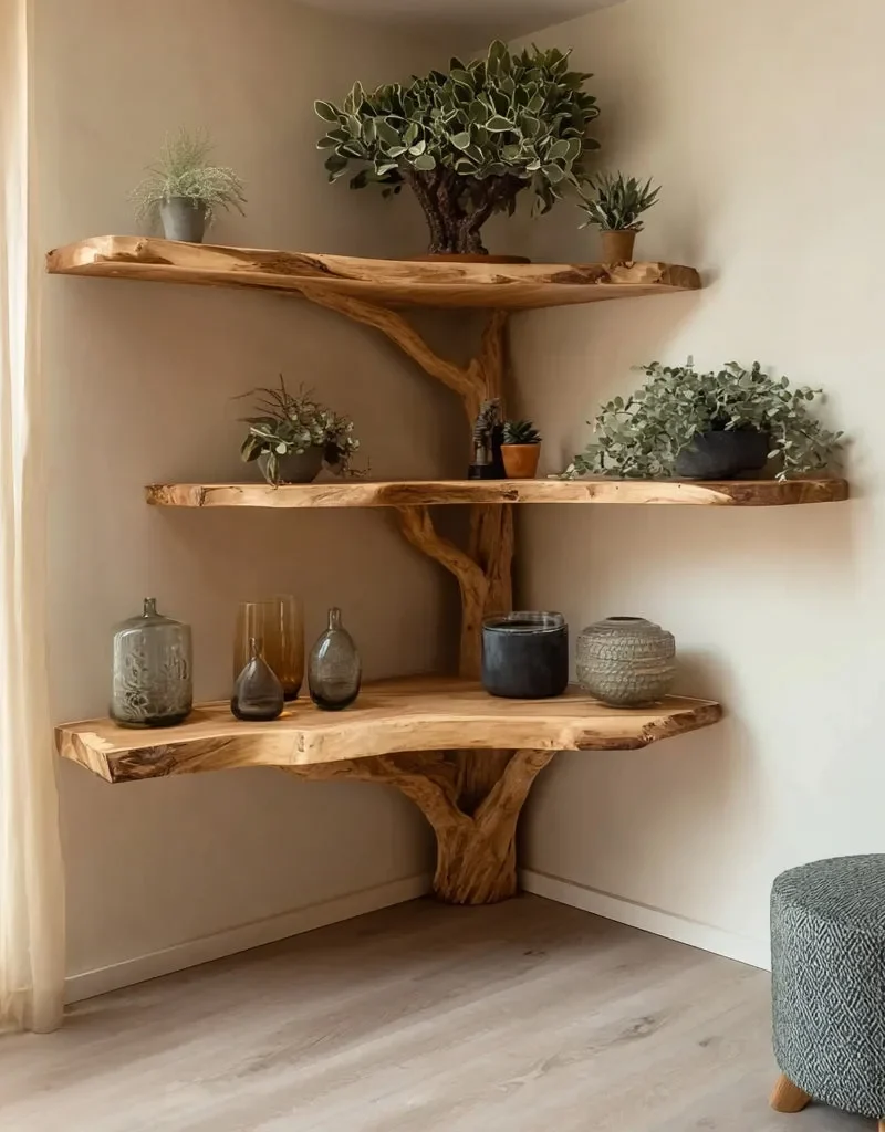 Right Angle Library Wall Unit With Organic Rim In Timber