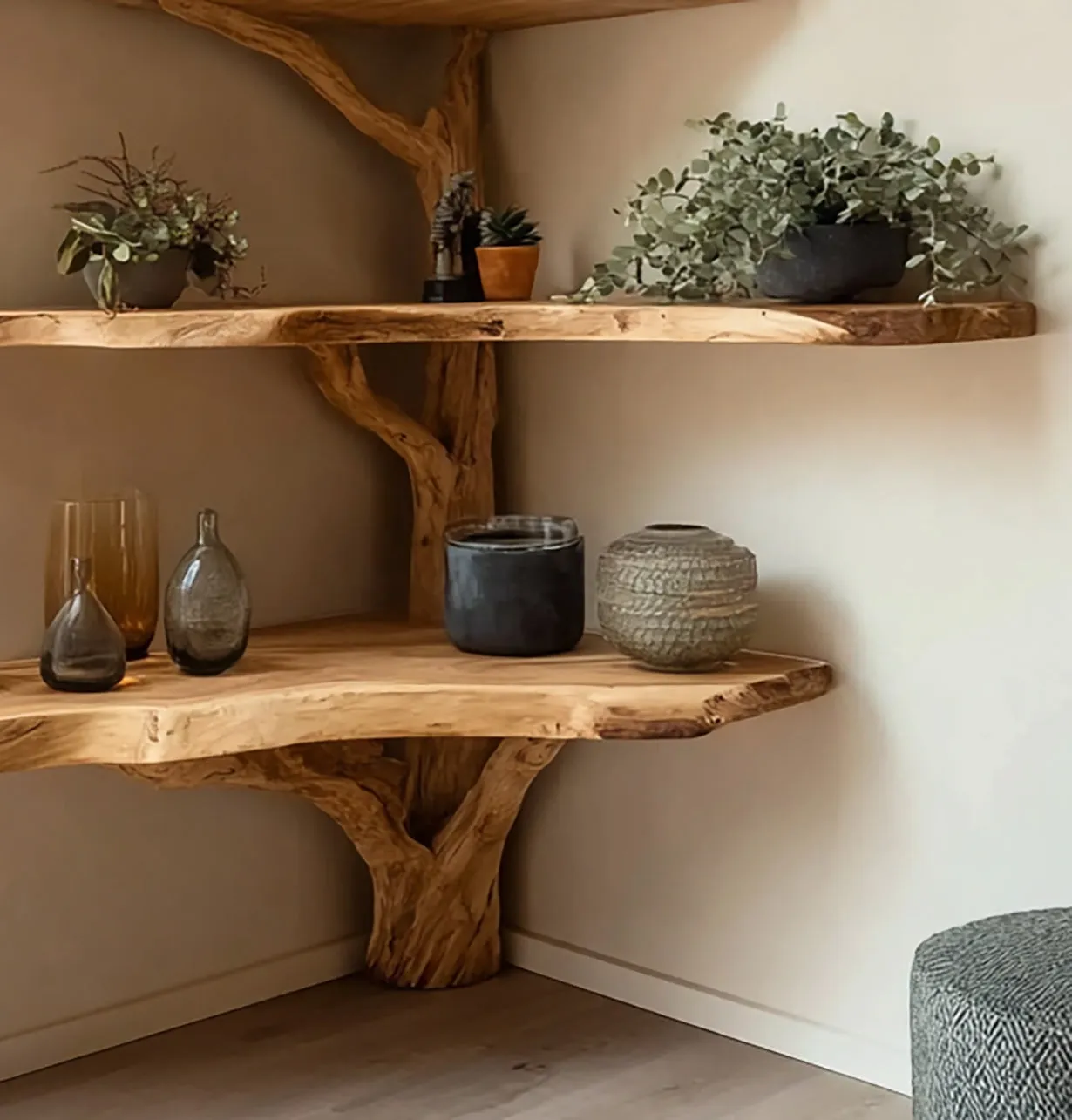 Right Angle Library Wall Unit With Organic Rim In Timber - Image 2