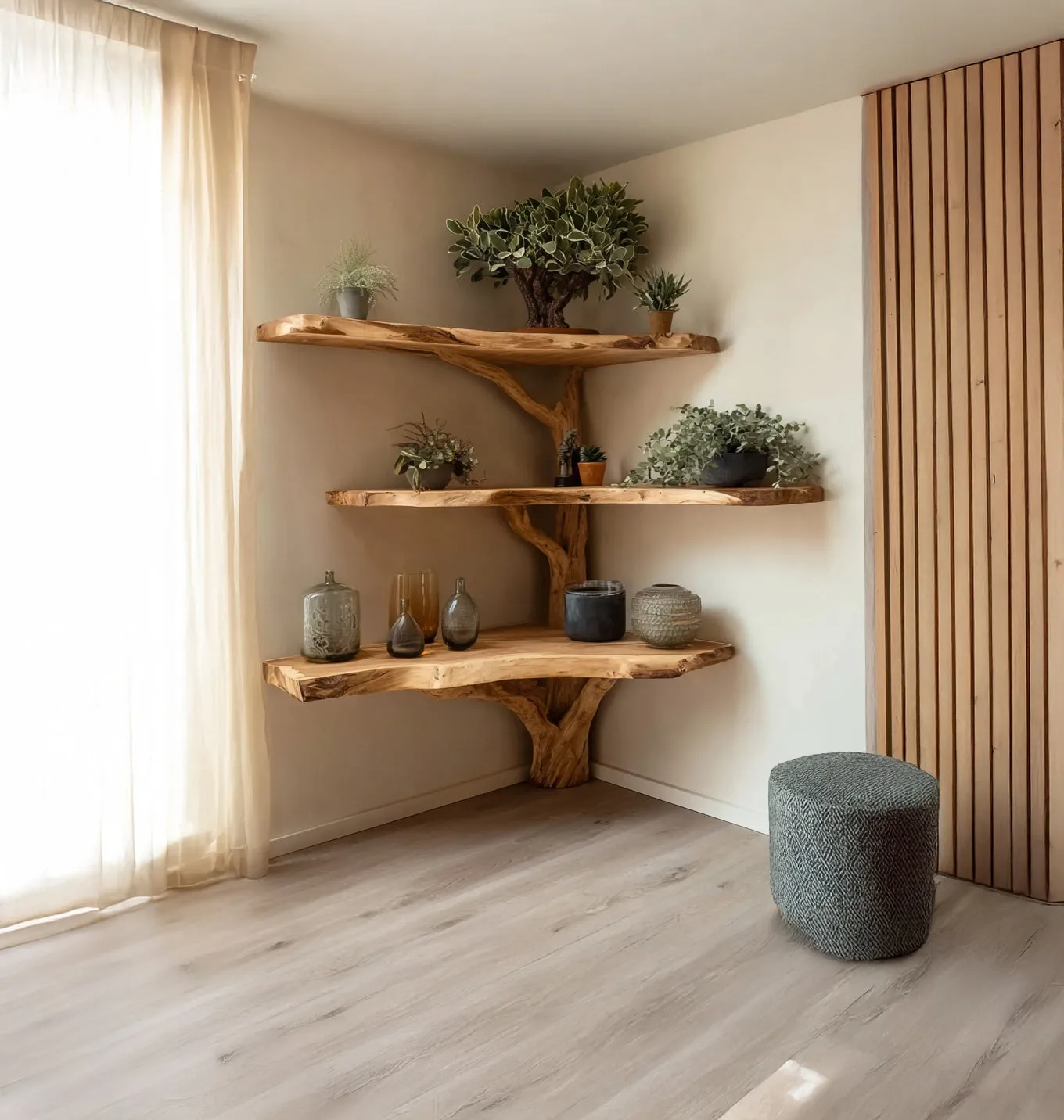 Right Angle Library Wall Unit With Organic Rim In Timber - Image 3