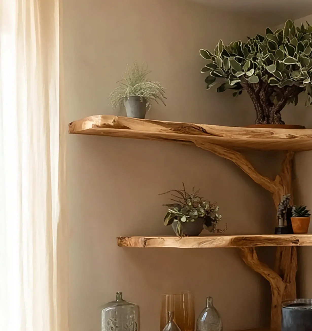 Right Angle Library Wall Unit With Organic Rim In Timber - Image 4