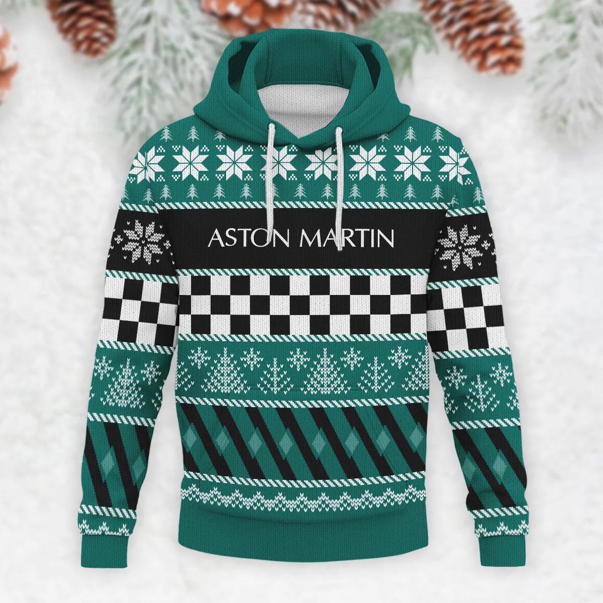 Racing Xmas Pattern Aston Martin Formula 1 - Knitted Hoodie BLVAF12209250A28AM - Image 2