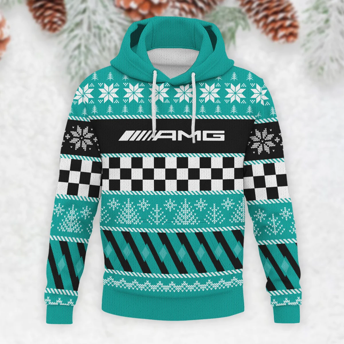 Racing Xmas Pattern Mercedes Formula 1 - Knitted Hoodie BLVAF12209250A28MER - Image 2