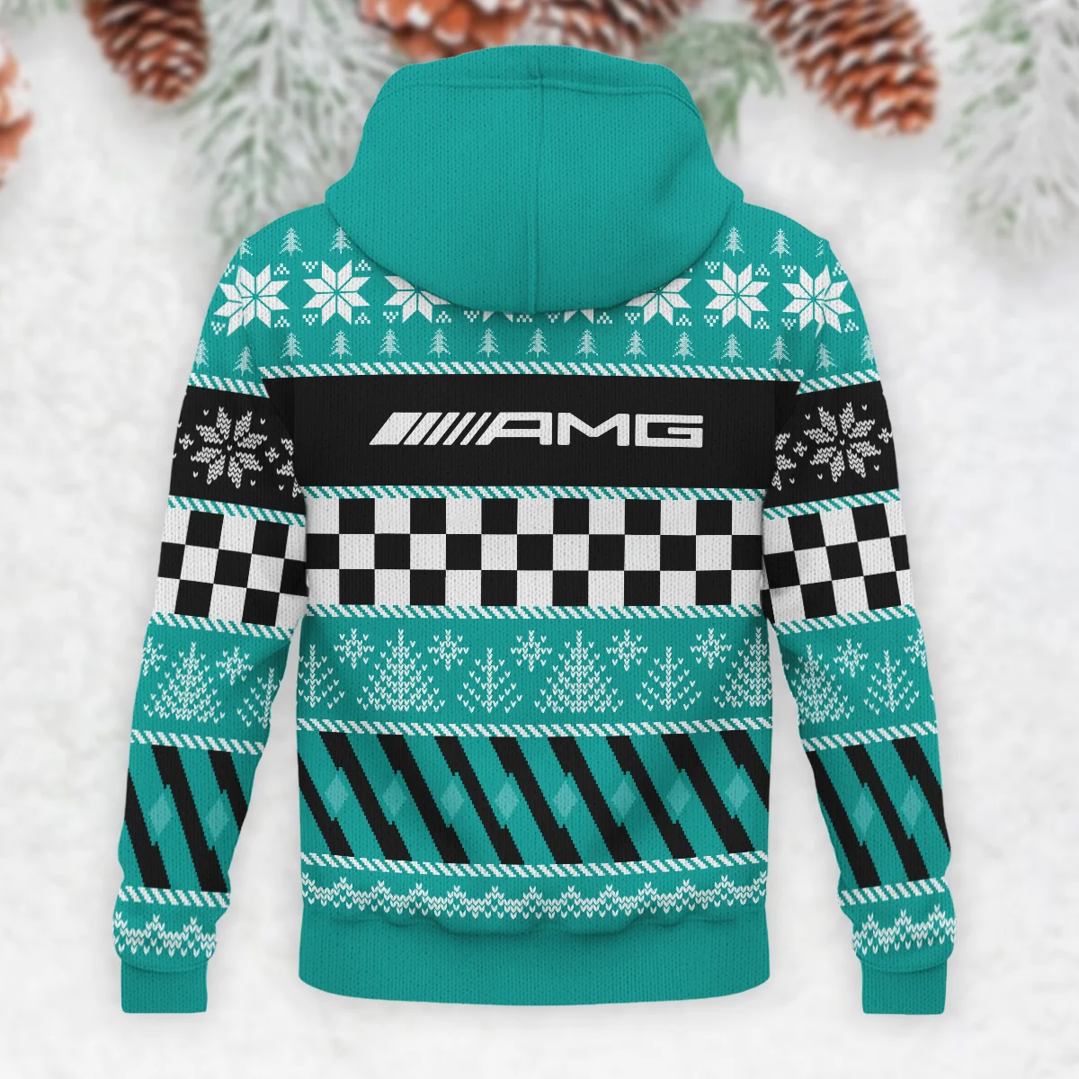 Racing Xmas Pattern Mercedes Formula 1 - Knitted Hoodie BLVAF12209250A28MER - Image 3