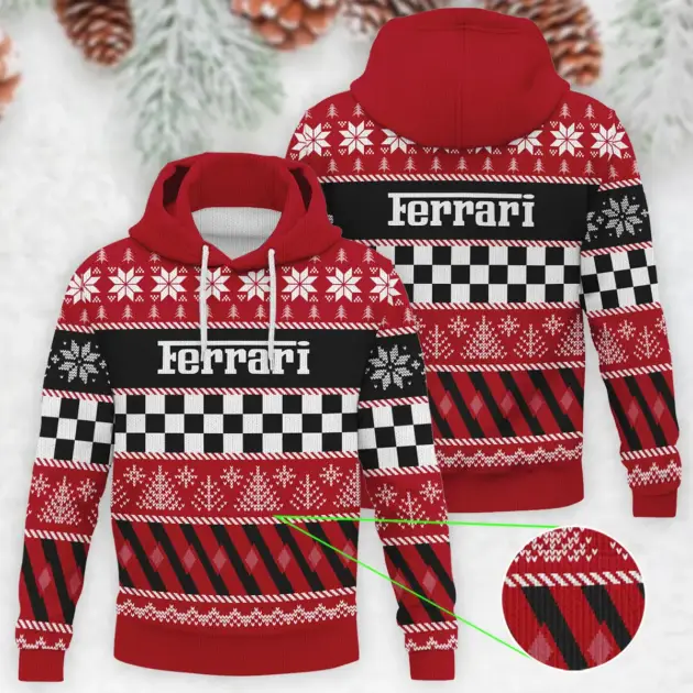 Racing Xmas Pattern Ferrari Formula 1 - Knitted Hoodie BLVAF12209250A28FRR