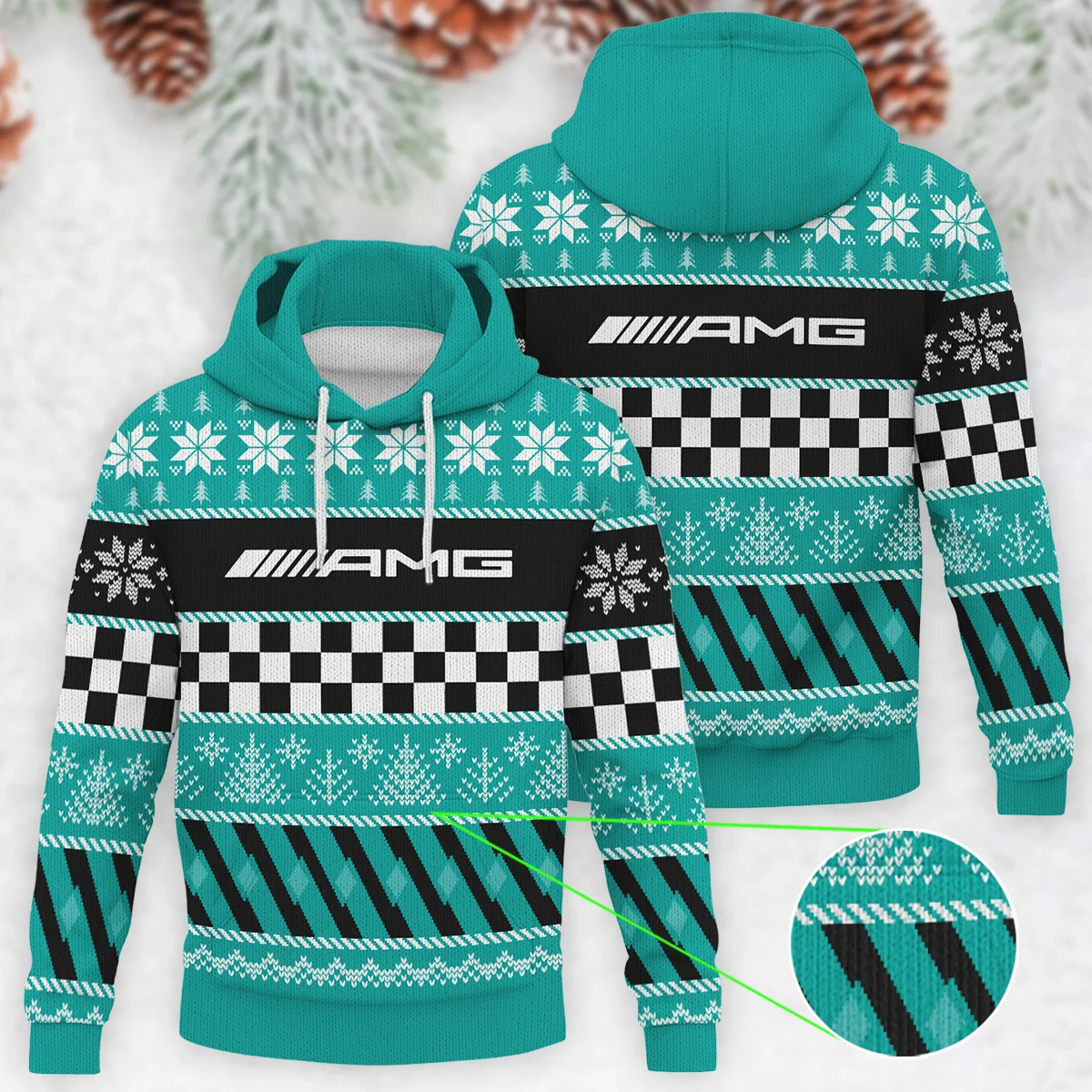 Racing Xmas Pattern Mercedes Formula 1 - Knitted Hoodie BLVAF12209250A28MER