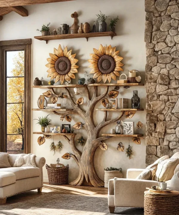 Sunflower Design Floating Wooden Wall Bookshelf for Nursery
