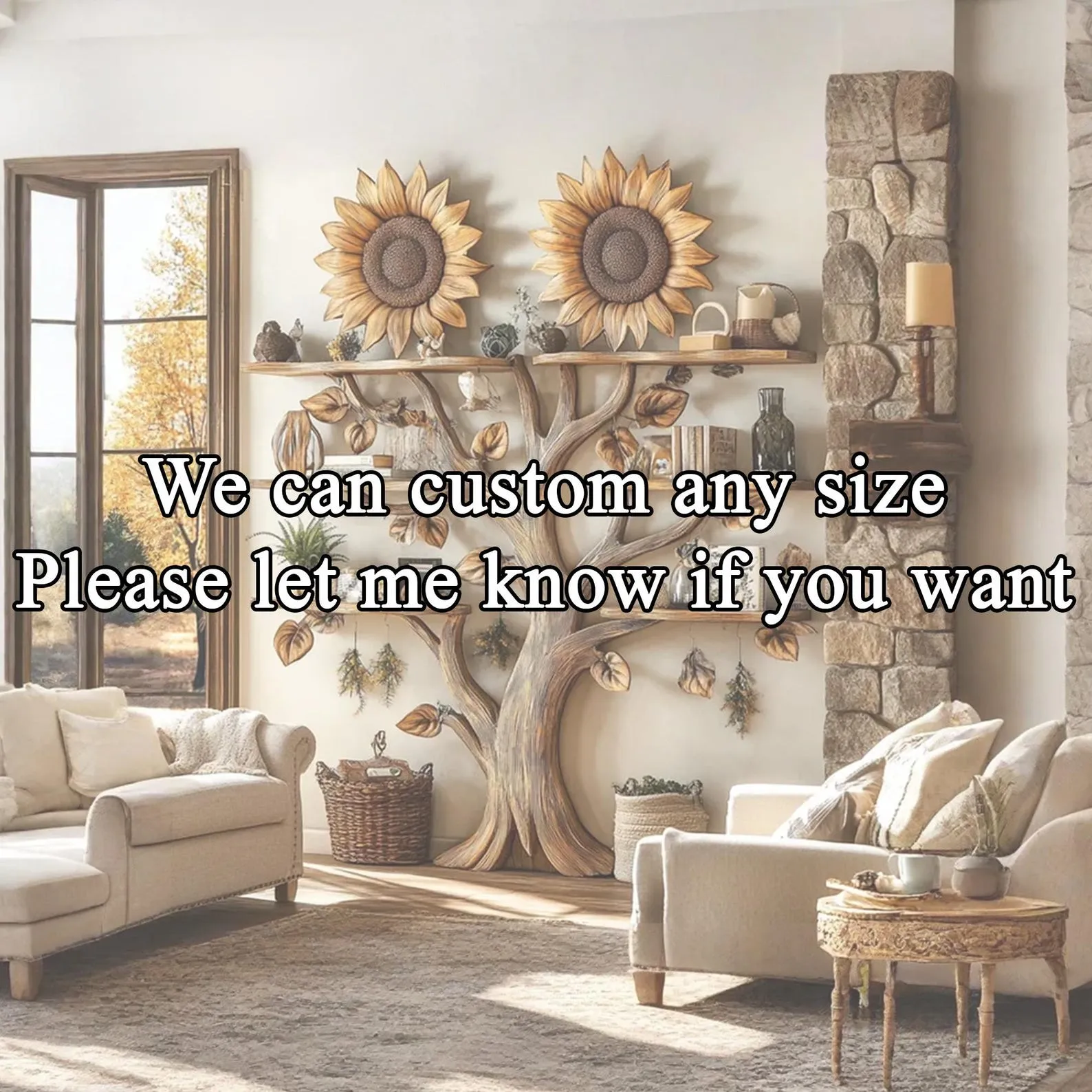 Sunflower Design Wooden Wall Bookshelf Floating Nursery Shelf - Image 7