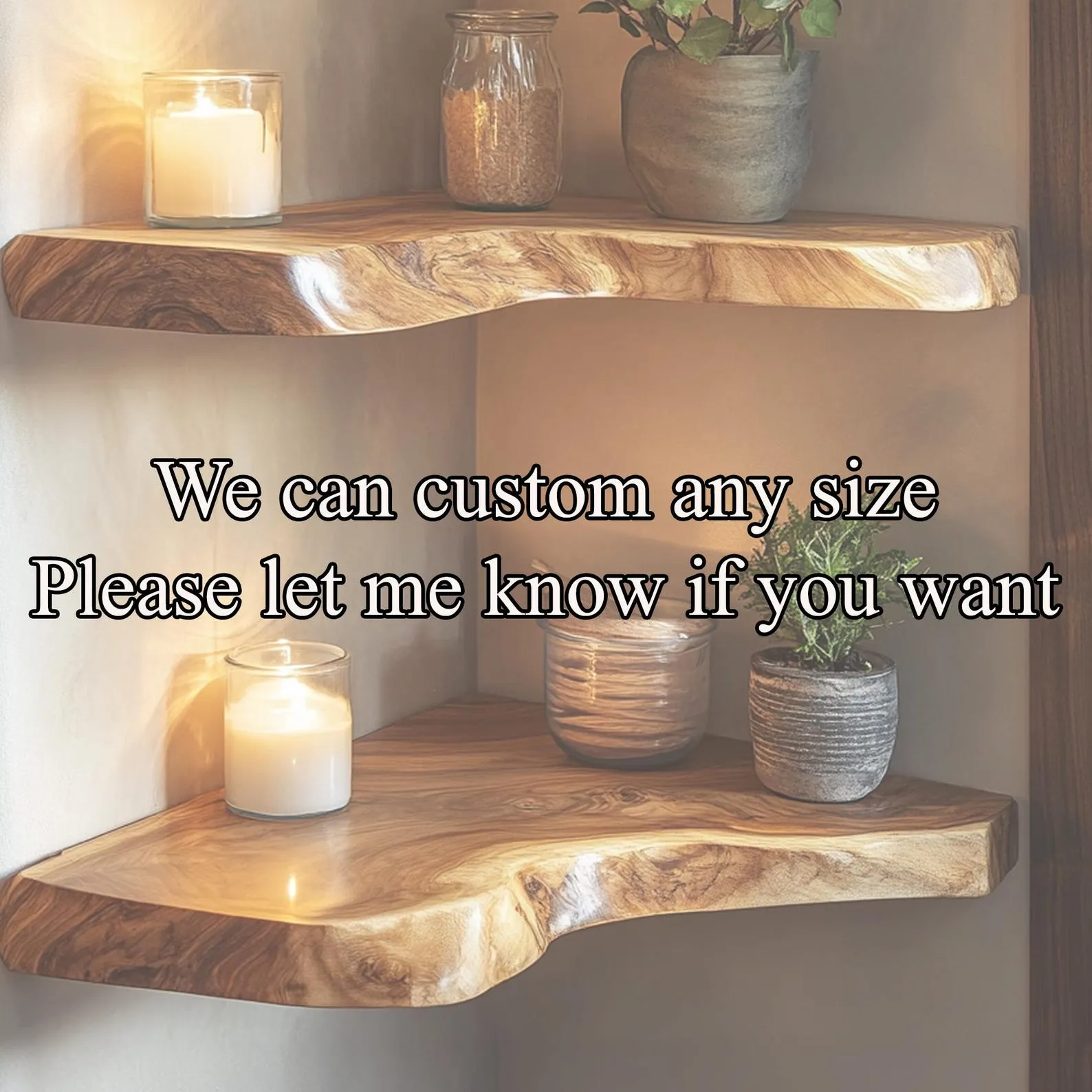 Live Edge Floating Corner Wall Shelves Wooden Display Set - Image 4