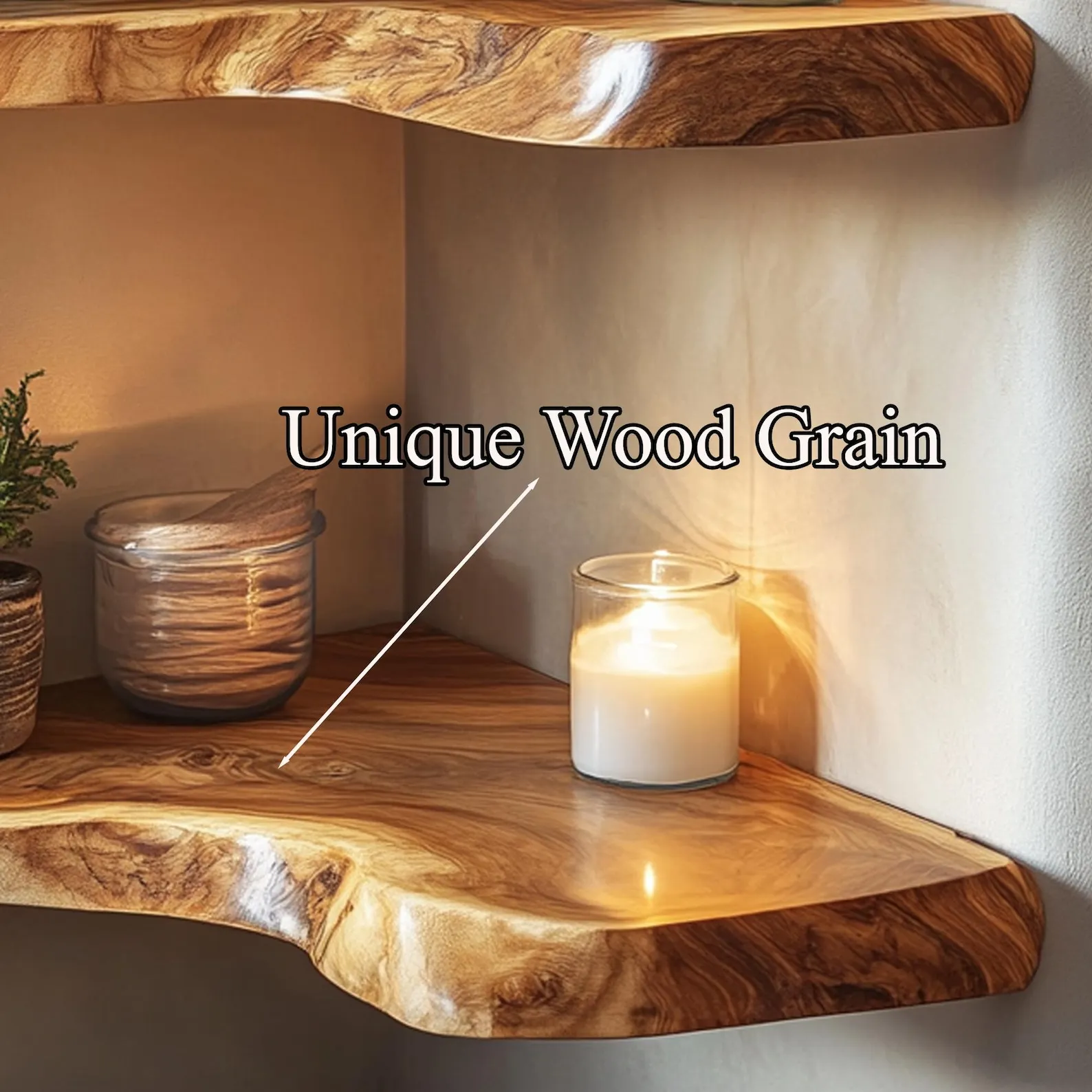 Live Edge Floating Corner Wall Shelves Wooden Display Set - Image 5