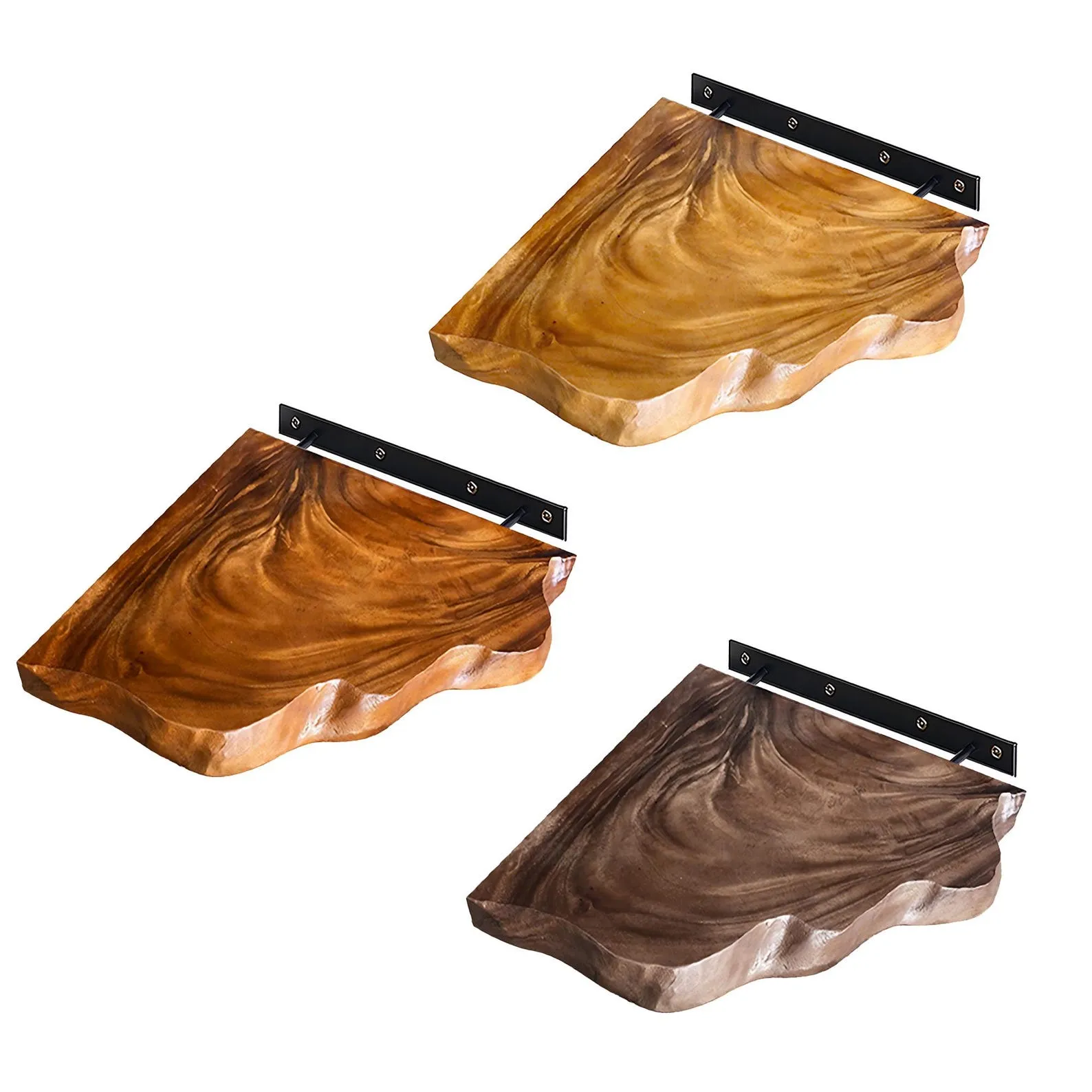 Live Edge Floating Corner Wall Shelves Wooden Display Set - Image 7