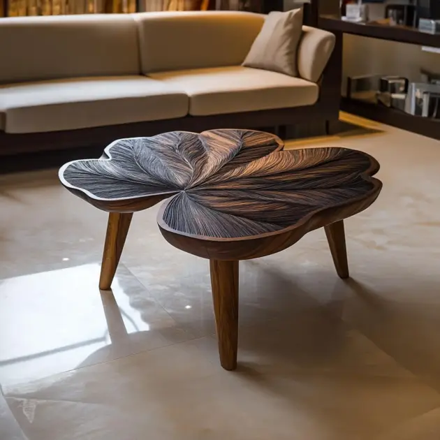 Square Live Edge Wood Coffee Table With Epoxy Top