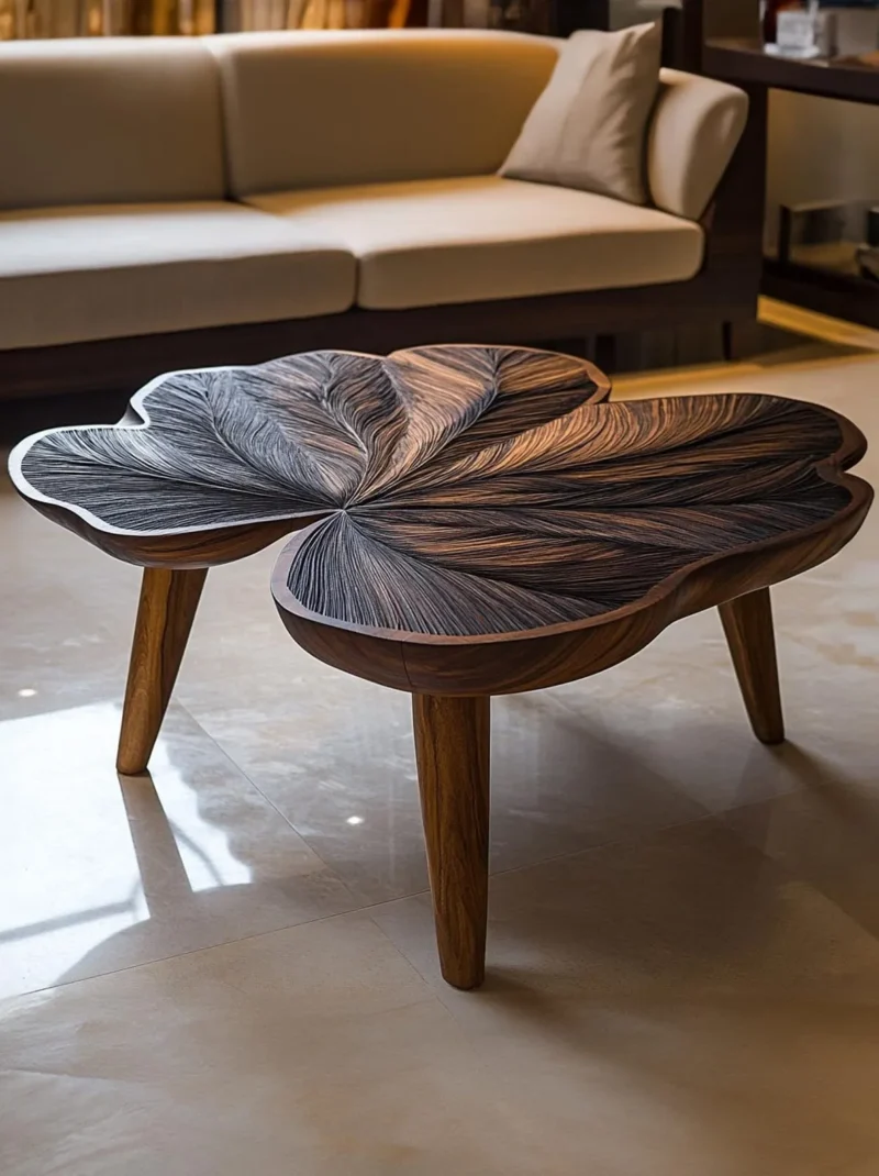 Square Live Edge Wood Coffee Table With Epoxy Top