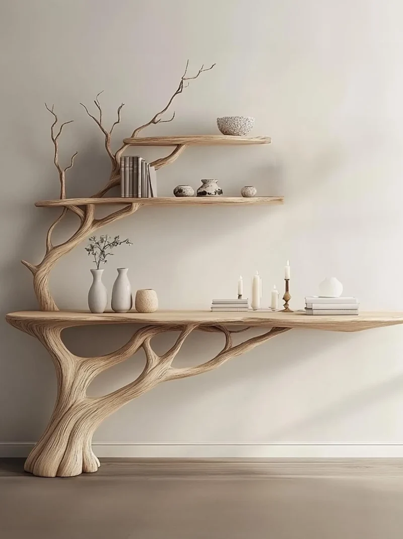 Tree Branch Montessori Bookshelf With Narrow Console Table