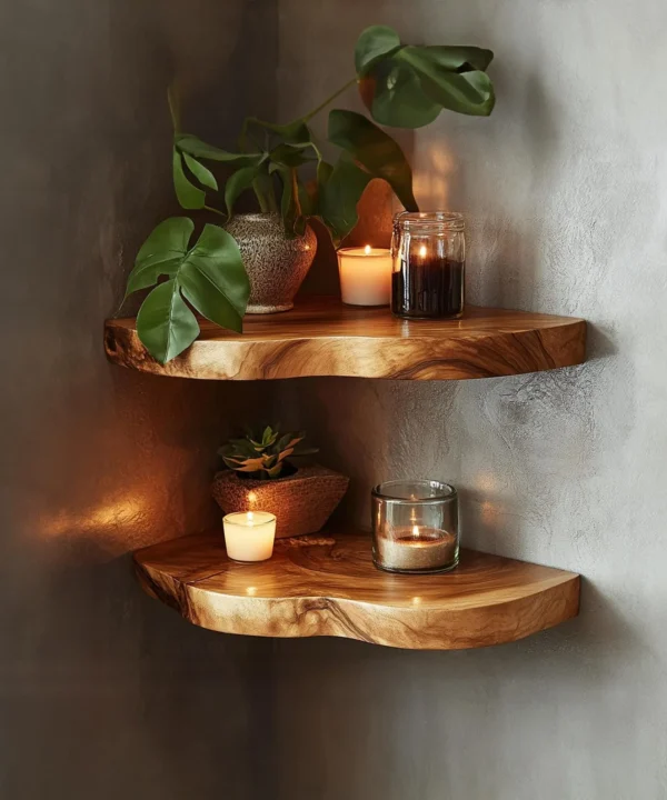 Rustic Corner Floating Wooden Wall Shelf for Home Decor