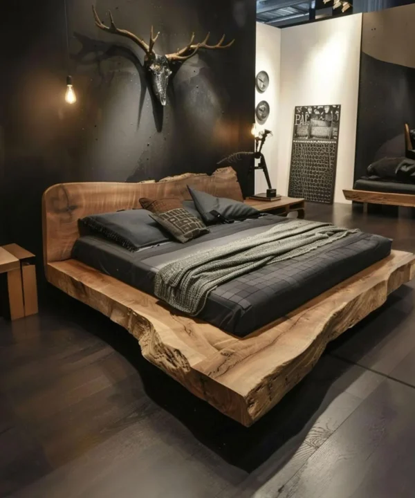 Rustic Reclaimed Wood Platform Bed Frame with Headboard