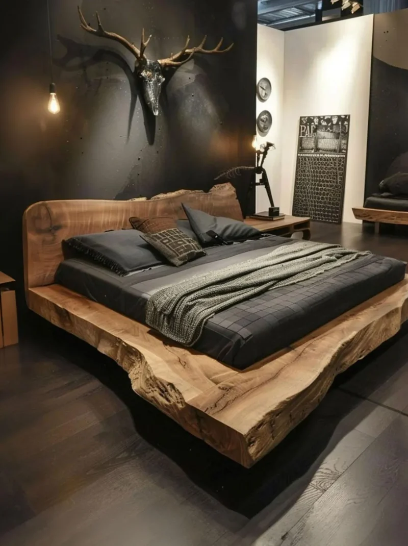 Rustic Reclaimed Wood Platform Bed Frame With Headboard