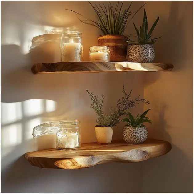 Custom Walnut Floating Corner Shelf Rustic Wall Display