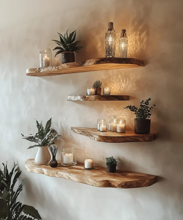 Live Edge Floating Corner Wall Shelves for Aquarium Display