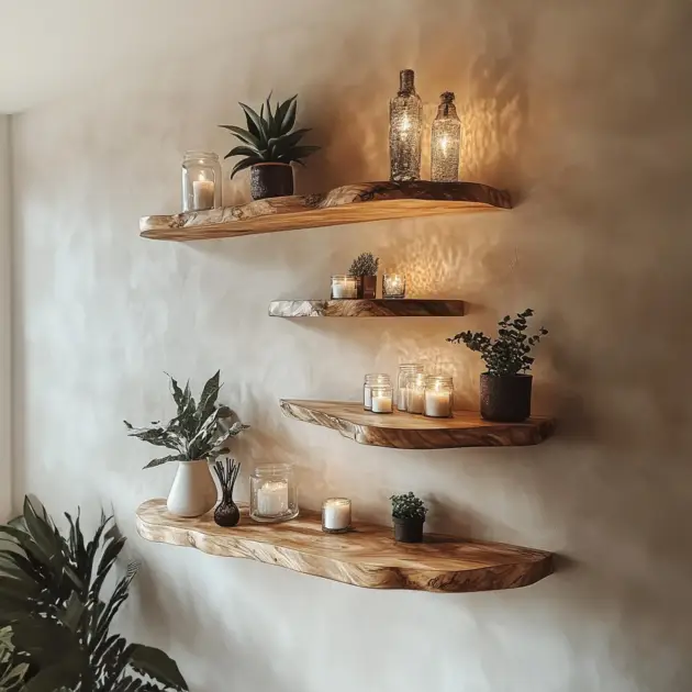 Live Edge Floating Corner Wall Shelves For Aquarium Display