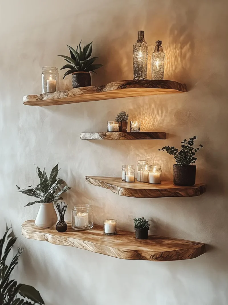 Live Edge Floating Corner Wall Shelves For Aquarium Display